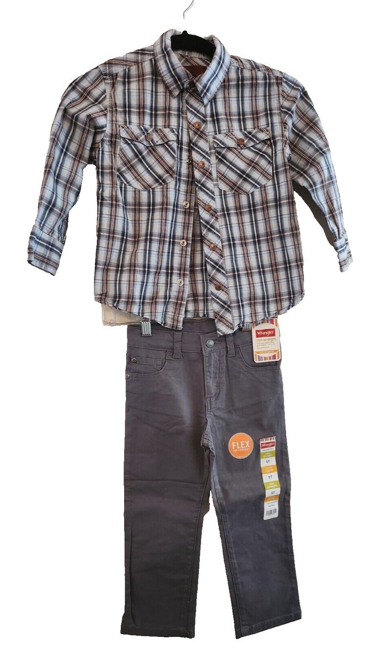 Wrangler Slim Straight Jeans for Boys Size 5 Gray/Old Navy Shirt Size 5